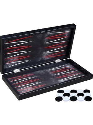 Siyah Deri Kaplamalı Özel Tasarım Tavla Seti