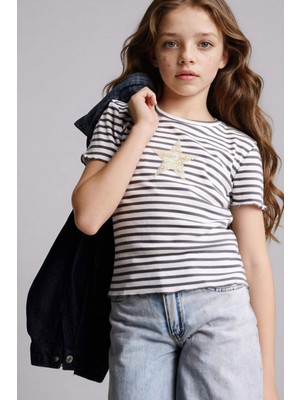 DeFacto Yıldız Desenli Fitilli Kaşkorse Tişört Kız ÇOCUK H6956A826SM