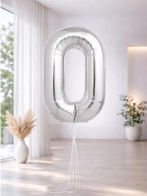 Parti Adresi Rakam Folyo Balon Doğum Günü Parti Balonu 0 Gümüş Renk 76 cm