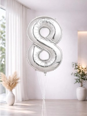 Parti Adresi Rakam Folyo Balon Doğum Günü Parti Balonu 8 Gümüş Renk 76 cm