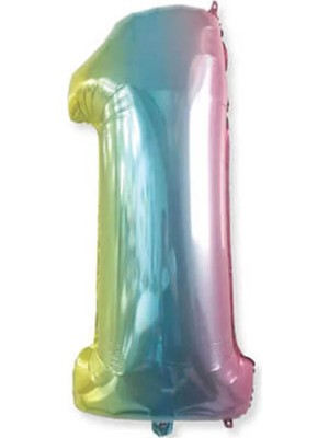 Parti Adresi Rakam Folyo Balon 1 Gökkuşağı Renk 76 Cm - 34”