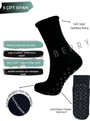 Steppe Berry 5'li Lastiksiz Kaydırmaz Taban Hac Umre Tavaf Çorabı
