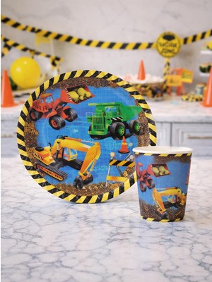 Parti Adresi İnşaat Konsept Karton Tabak Bardak Set