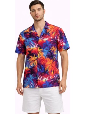 Civetta Erkek Tropikal Desenli Kısa Kol Gömlek Rahat Kalıp Yazlık Hawaii Tarz - Desenli