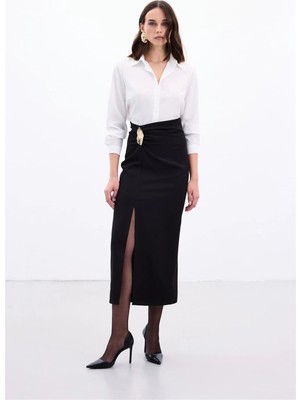 Sateen Y26 1964-4099 Aksesuarlı Maxi Boy Etek Siyah