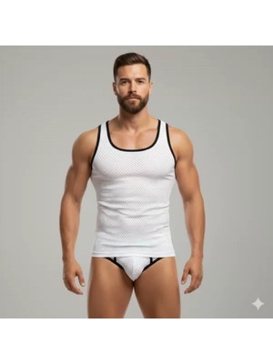 Pileli Store Pilelistore Beyaz Delikli Kumaş Tank Top Slip Takımı