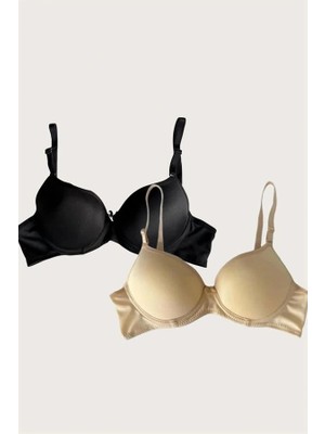 Aria's Closet Arias Closet Siyah-Ten 2'li Mikro Kumaş Push Up Dolgulu Balenli Günlük Destekli Sütyen
