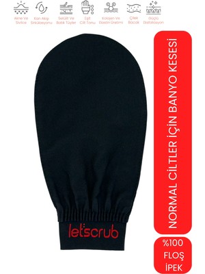 Let'scrub 1 Adet Siyah Banyo Duş Kesesi Peeling Eldiveni %100 Floş Ipek Normal Ciltler İçin