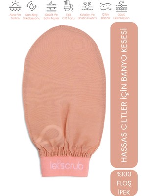 Let'scrub Bej Lastikli Banyo Duş Kesesi Peeling Eldiveni %100 Floş Ipek Hassas Ciltler Için