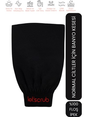 Let'scrub Üçgen Siyah Banyo Duş Kesesi Peeling Eldiveni %100 Floş Ipek Normal Ciltler İçin