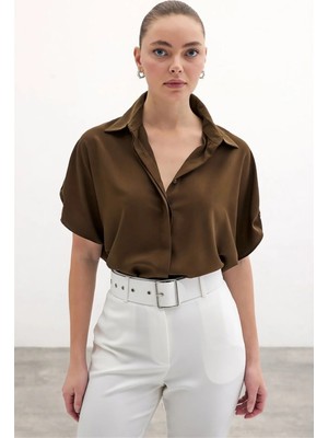 Sateen Y26 1100-2032 Kısa Kol Gömlek Kahverengi
