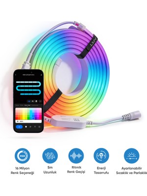 Şımart Akıllı Neon LED Şerit 5 Metre Wi-Fi Kontrollü RGB LED Aydınlatma