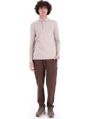 Piero Perla Regular Fit Penye İnterlok Jakar Yakalı Uzun Kollu Polo Erkek Taş T-Shirt