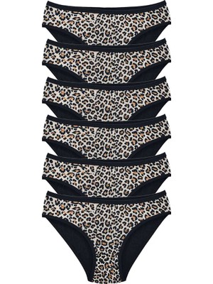 6 Adet Leopar Desenli Likralı Yumuşak Dokulu Kadın Slip Külot