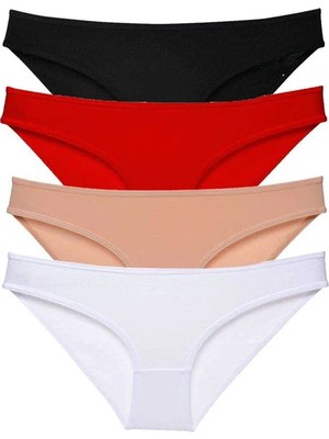 4 Adet Süper Eko Set Likralı Kadın Slip Külot Siyah Kırmızı Ten Beyaz