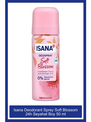 Isana Soft Blossom 24H Seyahat Boy Deodorant Sprey 50 ml Kadınlar İçin Hafif Çiçeksi Koku