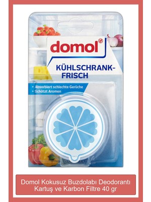 Domol Kokusuz Buzdolabı Deodorantı Kartuş ve Karbon Filtre 40 gr Asma Koku Özelliği ile Ferah Ortam