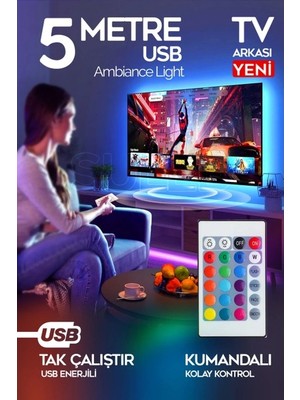 Suled 5 Metre USB Tv Arkası & Dekoratif Ortam Ambiyans Aydınlatması Kumanda Kontrollü Tak Çalıştır