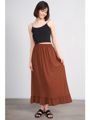 Metraj Y26 15 Kahve Kadın Roman Gofre Düz Etek Std