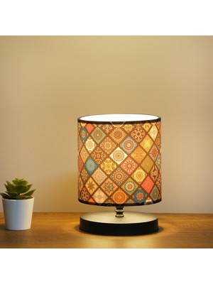 Homing Tasarım Renkli Çini Desenli Mini Abajur Plastik Malzeme Yatak Odası İçin Şık Aydınlatma