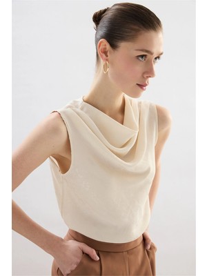 Sateen Y26 1969-1251 Degaje Yaka Jakarlı Bluz Taş