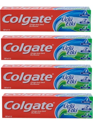 Colgate Üçlü Etki Diş Macunu 100 ml Nane Ferahlığı ile 4 Lü Paket Çürüğe Karşı Etkili