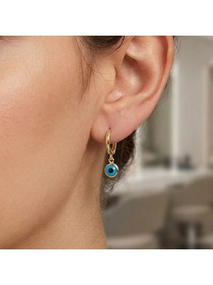 Pigado 925 Ayar Gümüş Altın Kaplama Nazar Boncuklu Küpe Küçük Boy