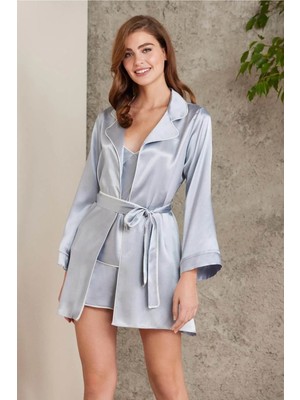 Pierre Cardin Saten 4lü Gecelik Sabahlık Şort Seti Mist 7200