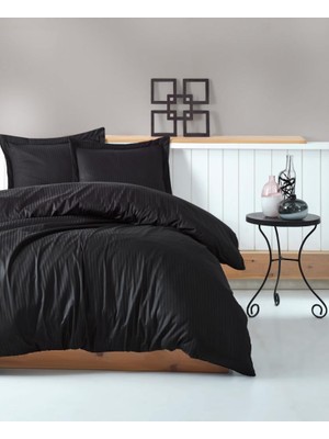 Xciks Collections Çift Kişilik Saten Nev Takımı Elegante Stripe Siyah