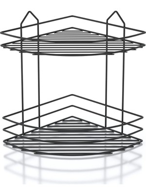 Sas Banyo Köşe Rafı Askılı Duş Organizeri ve Şampuanlık 2 Katlı Siyah EK-02