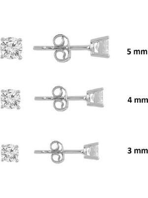 Söğütlü Silver Gümüş 925 Ayar Pırlanta Montürlü 3 Boy Mini Tektaş Küpeler