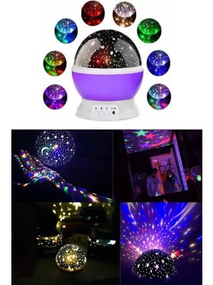 Renkli Yıldızlı Gökyüzü Projeksiyon Gece Lambası Pilli ve USB Kablolu