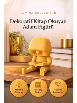 Korıxa Kitap Okuyan Adam Figürü – Dekoratif Minimal Biblo, Modern Masa Üstü Dekor Altın Gold