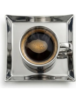 Arsel Teos Çelik 6'lı Mini Sunum, Bardak - Kupa Altı - Kahve - Kuruyemiş Tabağı Kare 304 Kalite 18/10