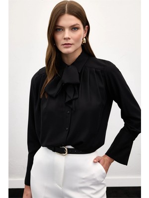 Sateen Y26 1974-2178 Fular Detaylı Gömlek Siyah