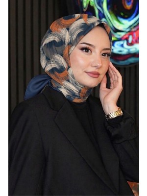 Afvente Dalga Desen Turuncu Soft Pamuk Eşarp