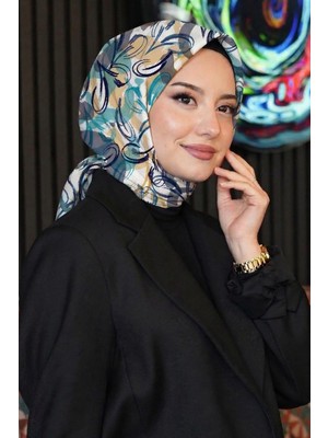 Afvente Soyut Yaprak Desen Yeşil Pamuk Eşarp