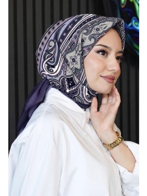 Afvente Şahmeran Desen Lila Pamuk Eşarp
