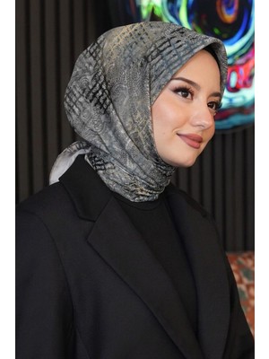 Afvente Rüya Desen Gri Soft Pamuk Eşarp