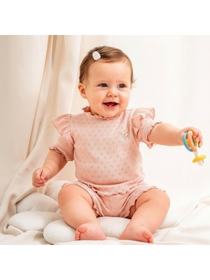 Ürünya Kız Bebek Jakarlı Fırfırlı Nakış İşlemeli Kısa Kollu Şortlu 2'li Takım