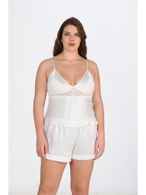 Pileli Store Pilelistore Büyük Beden Ekru Şort Takımı