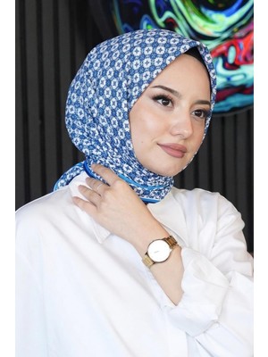 Afvente İznik Dokusu Desen Buz Mavi Soft Pamuk Eşarp