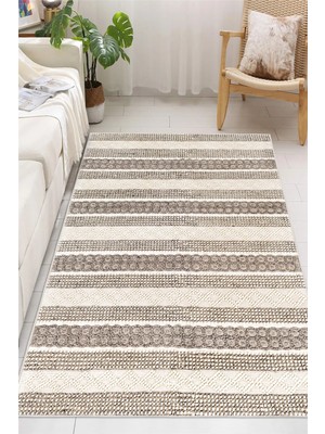 Pelura Halı Modern Kilim Desenli Bej Baskılı Kaymaz Yıkanabilir Salon Oturma Odası Mutfak Antre Halısı Yolluk