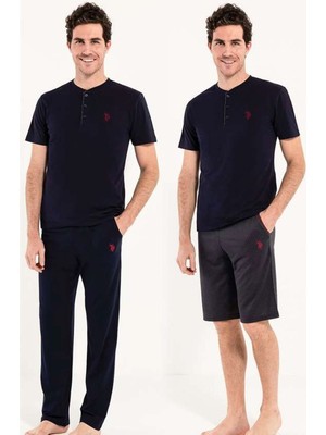 U.S. Polo Assn. 12005 Erkek 3'lü Pijama Takım Lacivert Renk ve Konforlu Özelliklerle Tasarlandı
