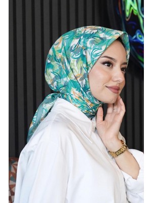 Afvente Soyut Yaprak Desen Mint Pamuk Eşarp