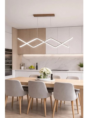 Fer Avize David Modern Tasarım Kahverengi Yemek Masası Üstü - Mutfak - Salon Beyaz Led 2 Li Avize