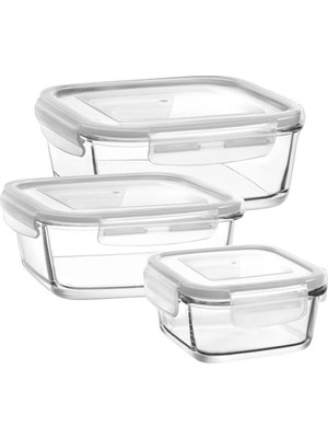 Lav Fresco Beyaz Cam Kilitli Saklama Kabı 3 Lü Set 400 cc, 720 cc, 1150 cc Çok Amaçlı Kullanım