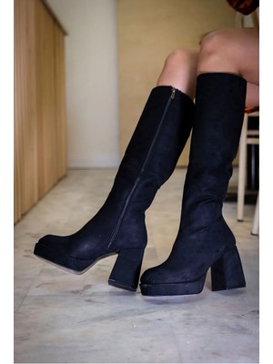 Ayakkabı Ateşi Siyah Süet Tasarım Platform Kadın Ayakkabı Ulrika