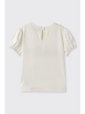 Panço Kız Bebek Nakış Detaylı Ekru Tişört