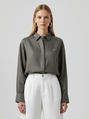 Xint Kadın Haki %100 Keten Oversize Gömlek